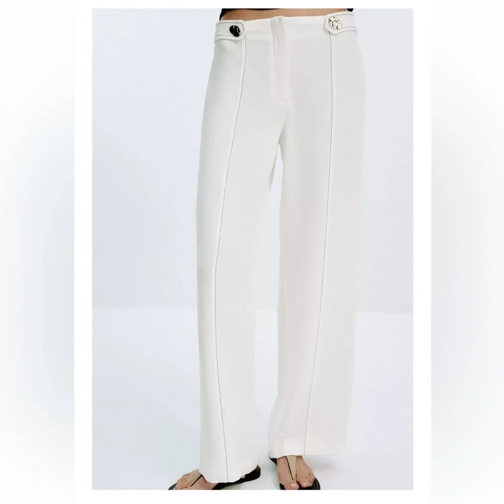 Zara NWT white pants with gold button appliqué detail